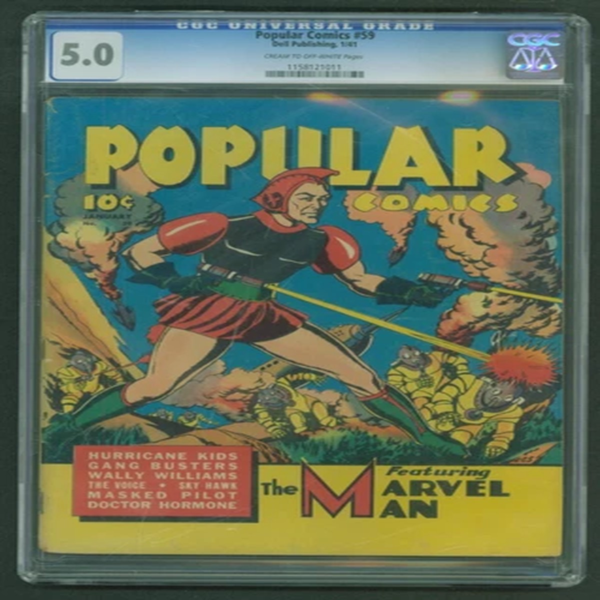 Popular Comics #59 CGC Graded 5.0 VG/FN 1941. Scarce Dell Marvel Man pop only 5